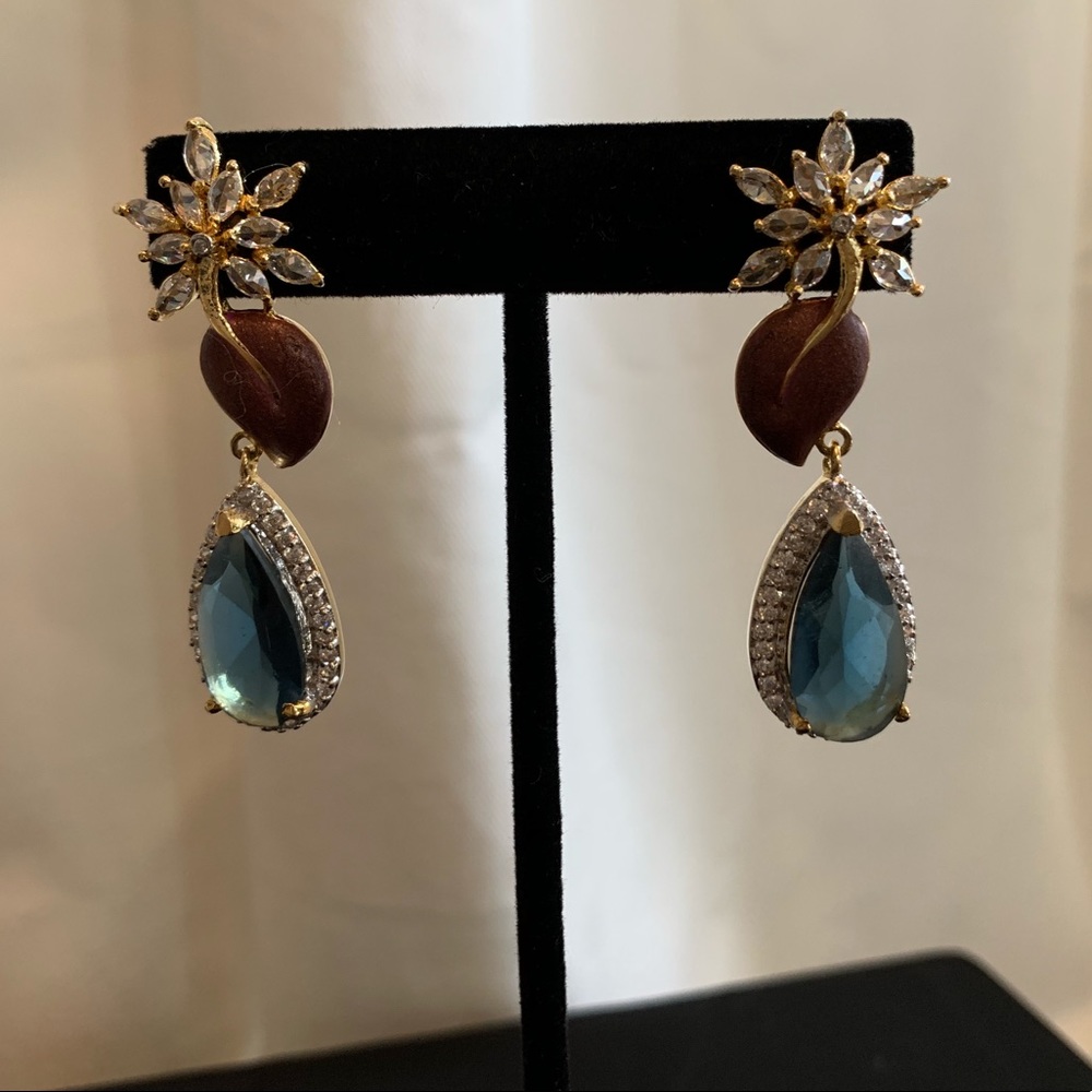CZ earrings in maroon and blue